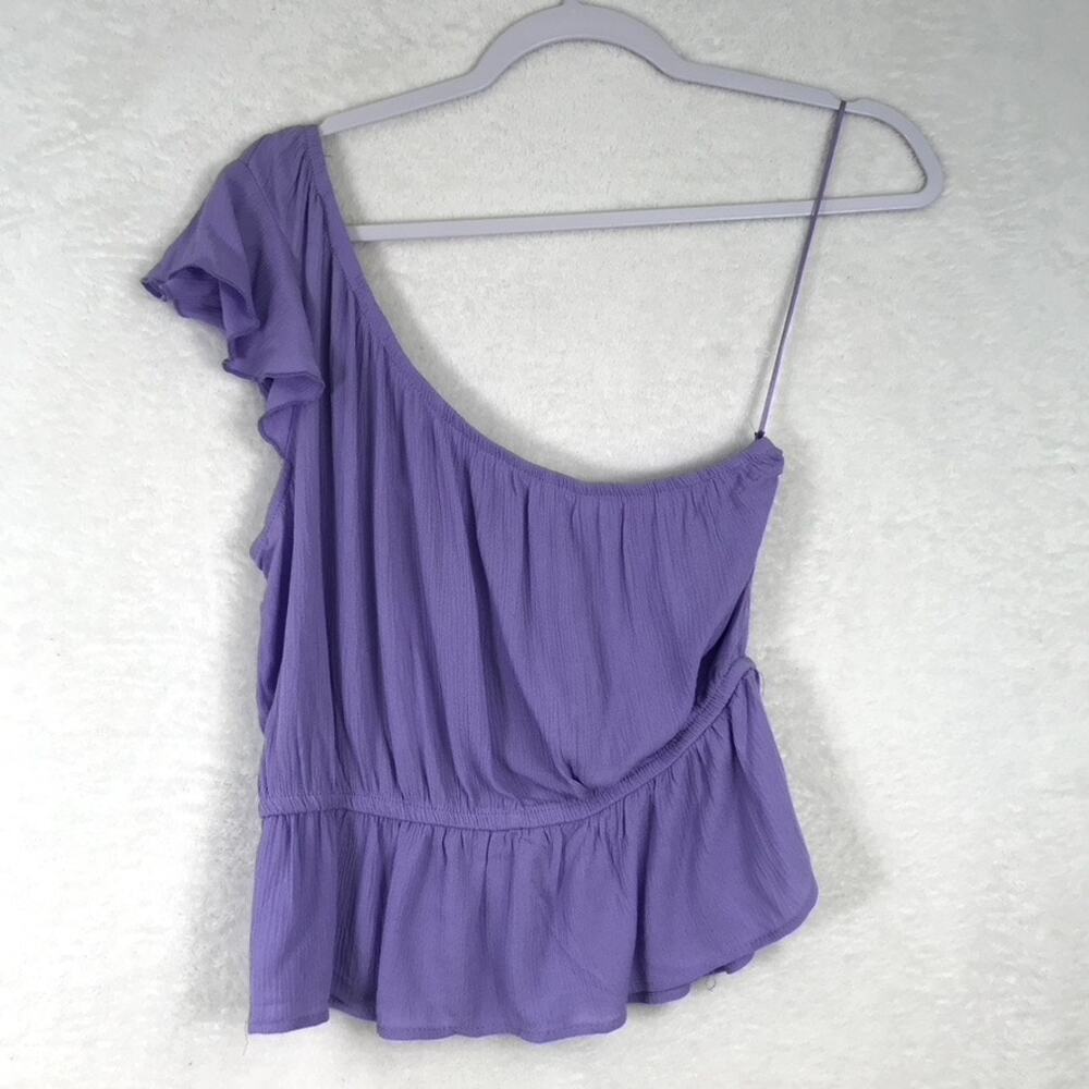 Pink Rose Top Medium Purple One Shoulder Crop Crinkle Vacation Resort Cruise Y2K